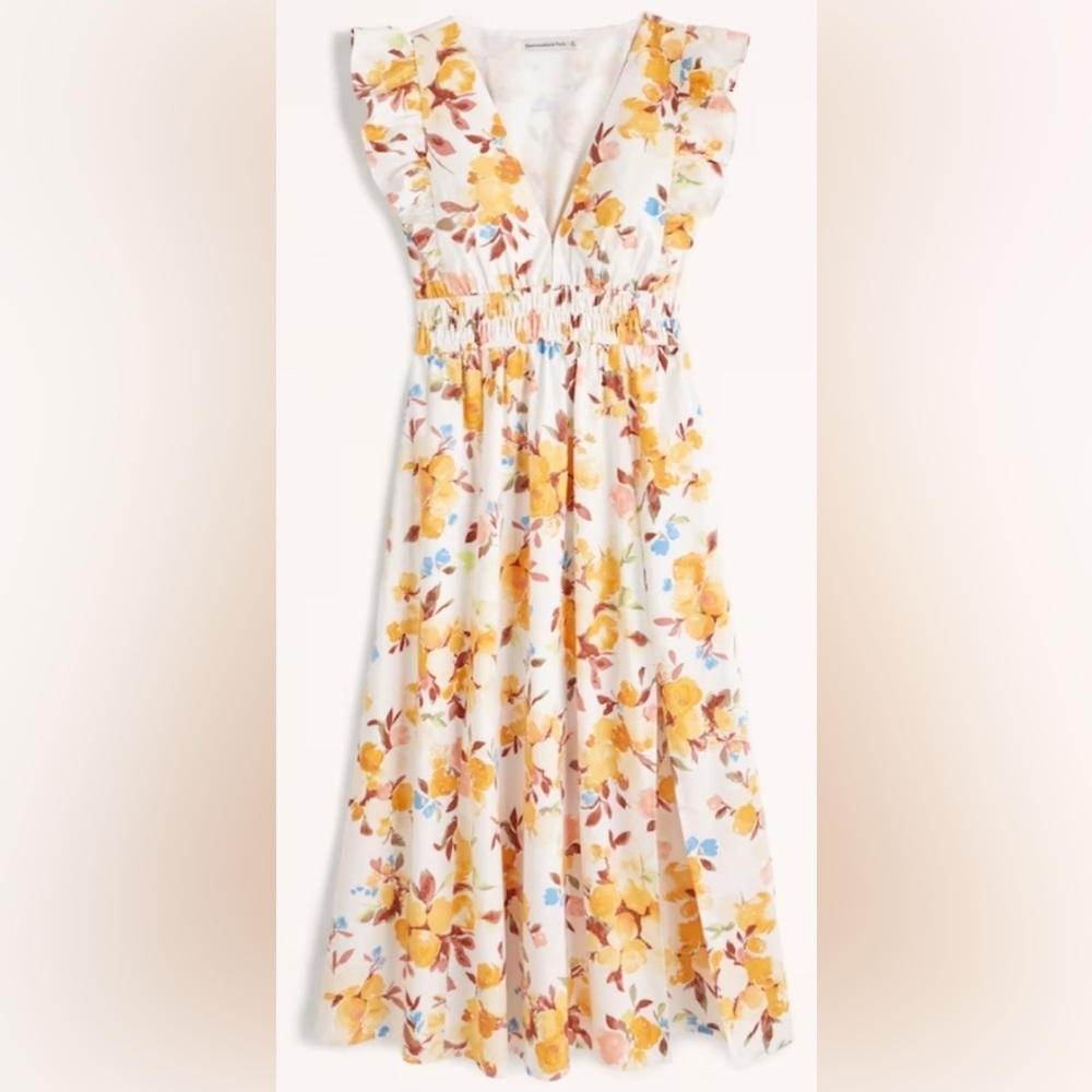 Abercrombie & Fitch White Maxi Dress with Yellow Floral Print